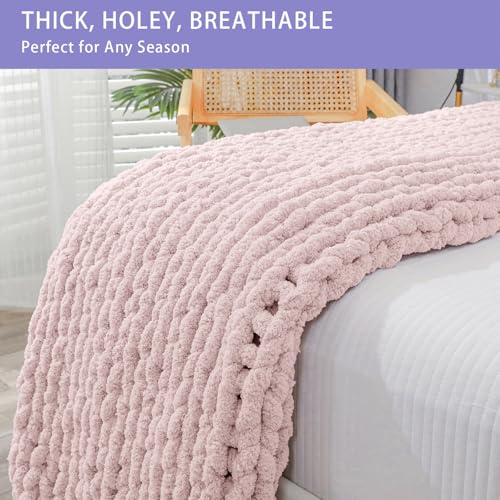Chunky Knit Throw Blanket for Couch (Rose Tan / 51"x63" (Large Size Throw）)