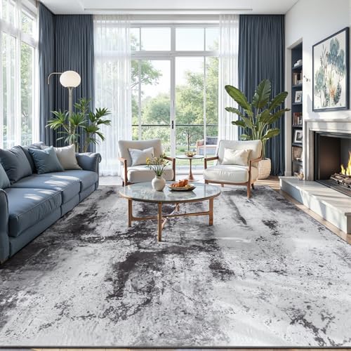 Abstract Area Rug Modern Washable Rug Soft Non Slip Rug Low Pile for Bedroom Living Room Dining Room Slate Grey 7x10 Feet (Slate Grey / 7' x 10' (Rectangular))