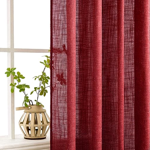 Burgundy Red Linen Curtains 52x72 Inch Long for Bedroom Living Room (Burgundy Red / 52"W x 72"L (Pack of 2))