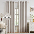 100% Blackout Linen Curtains for Bedroom 52x92 Inches Ivory (Ivory / 52"W x 92"L (Pack of 2))