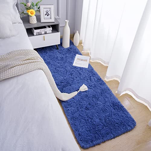 Soft Runner Rug for Bedroom Living Room Plush Fluffy Rugs 2x6 (Navy / 3' x 2' (Runner))