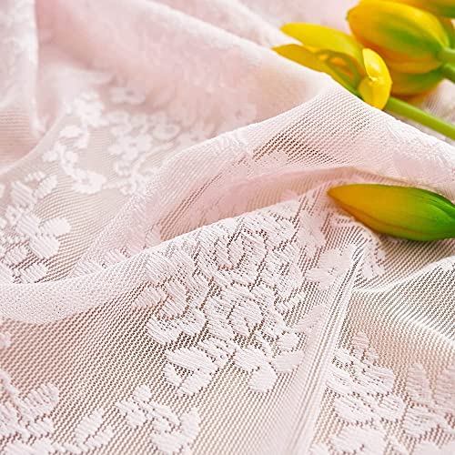 Vintage Lace Curtains Short Pink Floral Curtains 54 inch Length 2 Panels for Kitchen Living Room Bedroom Bathroom Window Voile Sheer Panels Baby Girl Nursery Decor 52" W x 54" L (Light Pink / 52"W x 54"L (Pack of 2))