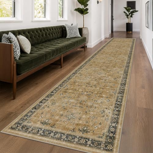 Washable Earthy Tone 3x20 Extra Long Hallway Runner Rug (3' x 20' (Runner) / Rustic Brown / Charcoal Olive)