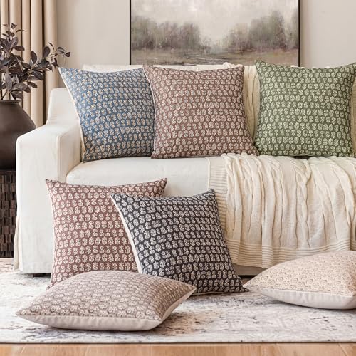 Decorative Floral Print Throw Pillow Covers 22×22 Sage Green (22" x 22" (Pack of 2) / Mosstone)