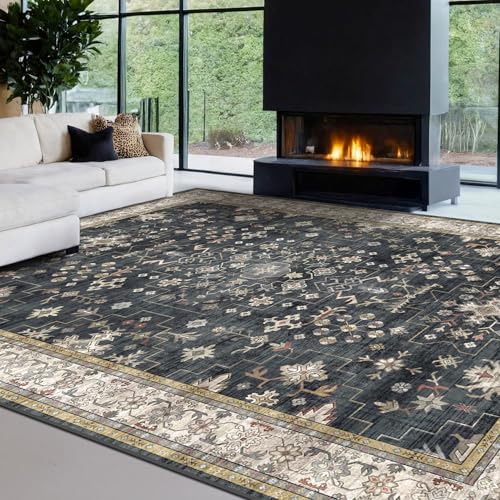 Black Boho Rug for Living Room 9x12 (9' x 12' (Rectangular) / Ashen / Multi)