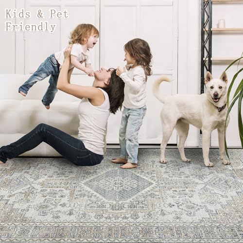 5x7 Washable Area Rugs for Living Room (5' x 7' (Rectangular) / Taupe-grey-brown-beige-light Blue)
