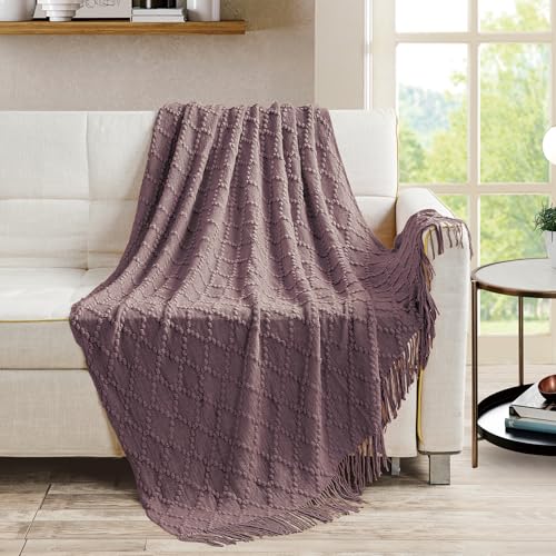 Lavender Throw Blanket 50 x70 Inch Jacquard Throw Knitted Blanket (Jacquard-dark Lavender / 50"x70")