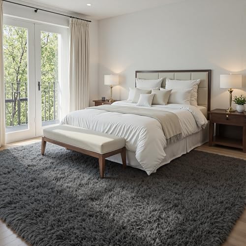 5x8 Fluffy Shag Area Rugs for Living Room Bedroom (Light Gray / 5' x 8' (Rectangular))