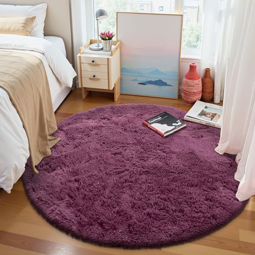 Burgundy Round Rugs for Bedroom (5 Ft Round / Burgundy)