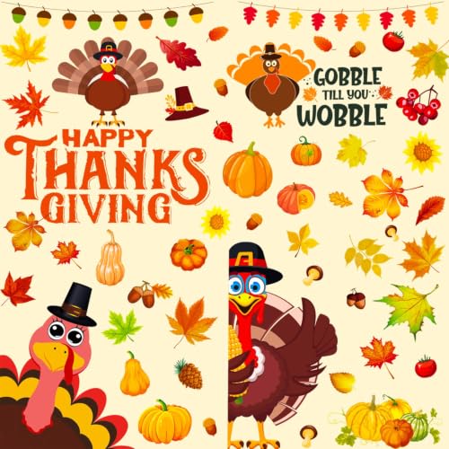 Fall Thanksgiving Window Clings Static Window Decal for Fall Décor (Brown, Yellow)