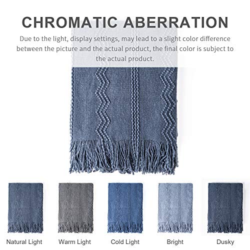 Navy Throw Blanket 60x80 Inch Boho Knitted Soft Throw Sofa Blanket (Navy / 60"x80")