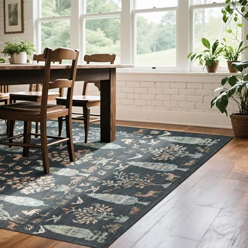 Washable Rugs 8x10 Area Rug for Living Room (8' x 10' (Rectangular) / Tree of Life- Dark Green)