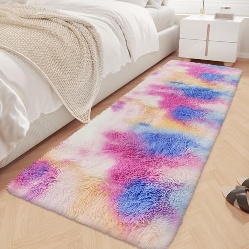 Fluffy Colorful Rug for Bedroom 2x6 ft Kawaii Tie (Tie-dyed Colorful / 2' x 6' (Runner))