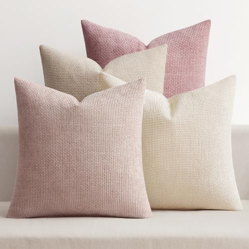 Soft Decorative Chenille Pillow Covers Light Pink 18x18 Pack of 4 (18" x 18" (Pack of 4) / Neutral Pink)