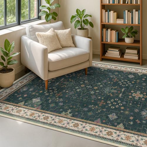 Dark Green Oushak 5x8 Living Room Rug (5' x 8' (Rectangular) / Dark Green)