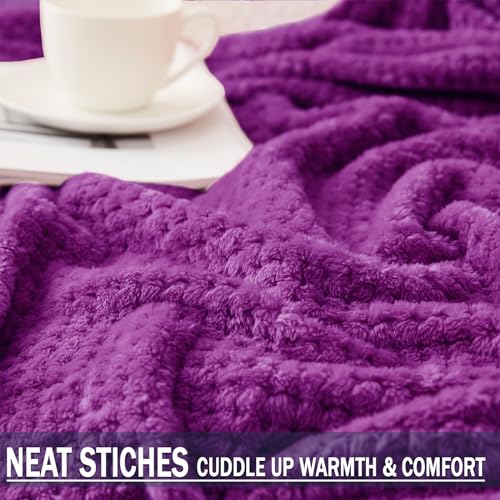 Large Waffle Fleece Throw Blanket for Couch (Purple / 50x70 in)
