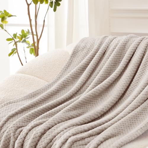 Soft Waffle Fleece Bed Blanket Queen Size (Tan / 90x90 in)