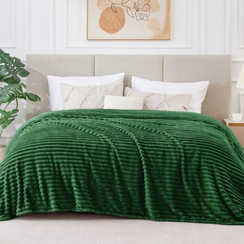 Ribbed Jacquard Dark Green Blankets Queen Size for Bed (Dark Green / Queen(90"x90"))