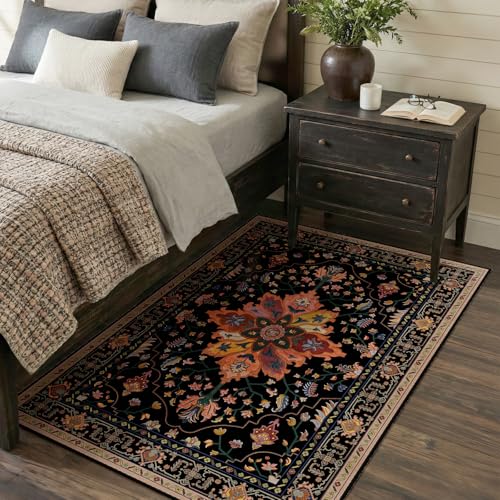 Washable Area Rug (Black/Colorful / 3' x 5' (Rectangular))