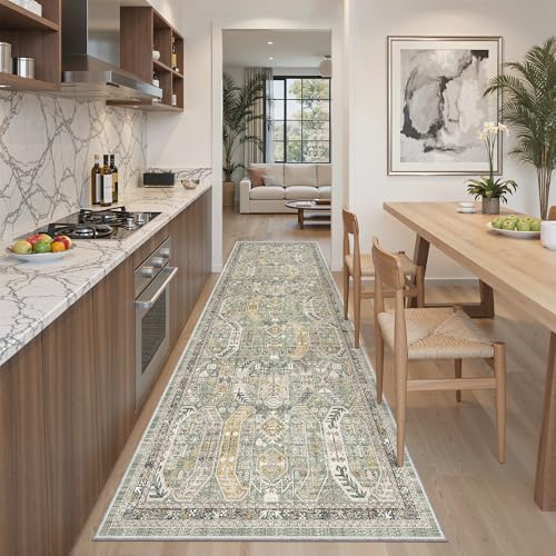Kitchen Runner 2'6''x8' Soft Rug Runners for Hallways (Green/Gold / 2'6" x 8' (Runner))