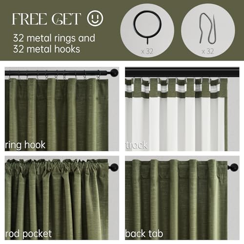 94 Inches Long Flax Custom Blackout Linen Curtains (Olive Green / 52"W x 94"L (Pack of 2))