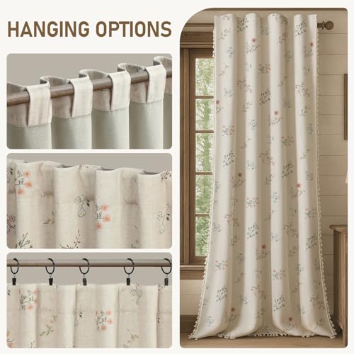 Boho Floral 100% Blackout Curtains 84 Inch 2 Panels Linen Texture (Blackout Vintage Florals / 52"W x 84"L (Pack of 2))