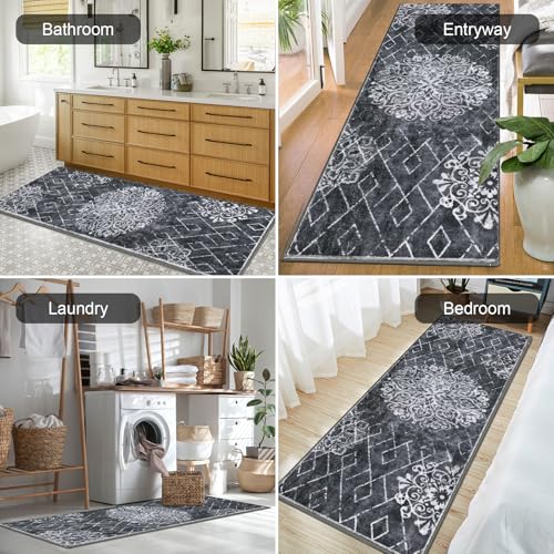 HEBE Hallway Runner Rug 2'x6' (Black/Grey / 2' x 6' (Rectangular))