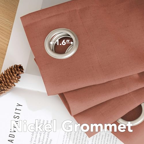 Linen Curtains Home Decorative Nickel Grommet Semi Sheer Curtains Privacy Added Energy Saving Light Filtering Window Treatments Draperies for Bedroom (52"W x 96"L (Pack of 2) / Terracotta)