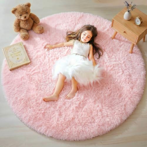 Light Pink Round Area Rugs 5ft for Bedroom Living Room (Light Pink / 5' (Round))