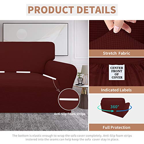 100% Waterproof Loveseat Couch Cover Stretch Jacquard Sofa Cover (Wine / Loveseat)