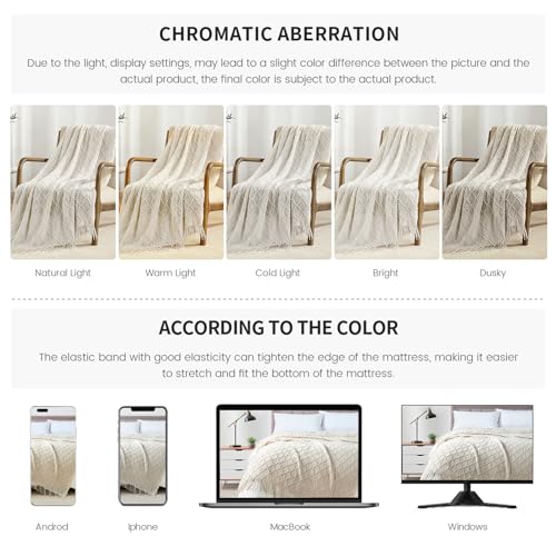 Beige Throw Blanket 50 x70 Inch Jacquard Throw Knitted Blanket (Jacquard-beige / 50"x70")