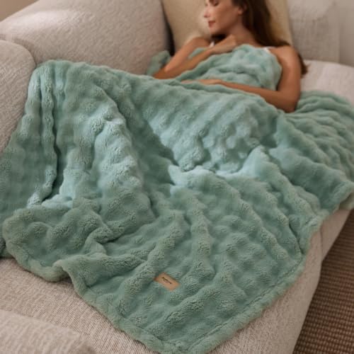 Cloud Bubble Fleece Twin Blanket for Bed (05 Sage Green / Twin (60" X 80"))