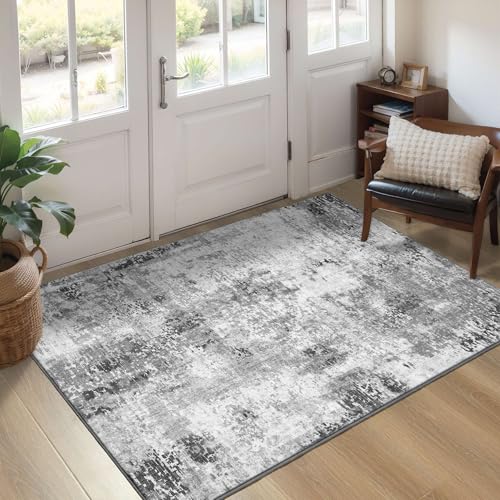 Entryway Rug 3x5 Grey Bedroom Area Rug Washable Non Slip Abstract Boho Rugs for Indoor Entry (Grey / 3' x 5' (Rectangular))