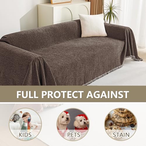 Loveseat Cover Deep Chocolate Couch Cover Sectional Couch Covers for 2 Cushion Couch Sofa Thick Universal Chenille Sofa Cover with Tassel Durable Furniture Protector for Dogs 91" x 118" (91" x 118" / Tassels Edge-deep Chocolate)