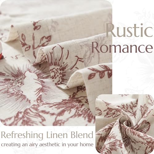 Vintage Floral Linen Curtains 108 Long for Living Room 2 Panels (Brick Red / 50"W x 108"L (Pack of 2))