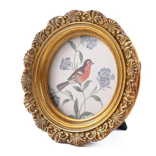 Vintage Picture Frames 4x4 Round Bronze Antique Picture Frames with Glass Front Handcrafted Rustic Home Decor for Wall Mount and Tabletop Gallery Wall Art (Bronze / 4x4 Round)
