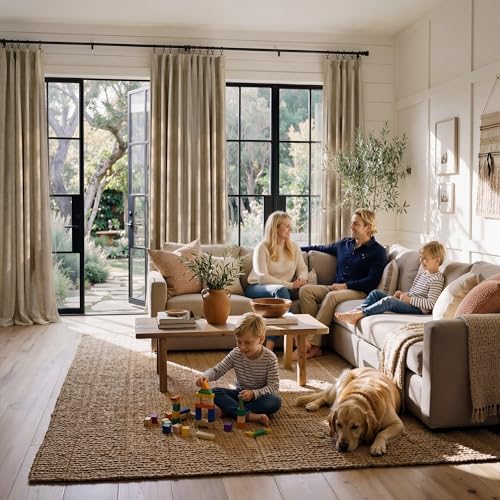 Burlap Linen Textured 100% Blackout Curtains 108 Inches for Loft (Burlap / 52"W x 108"L (Pack of 2))