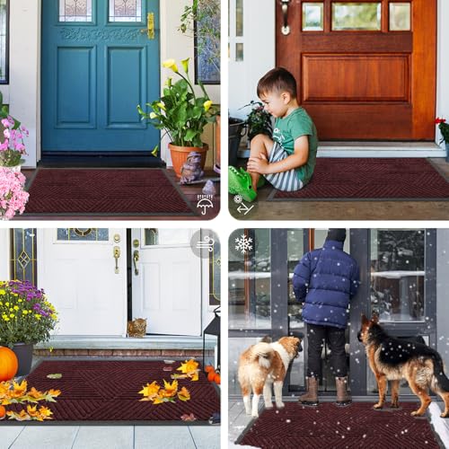 Front Door Mat Outside Entrance (Dark Red / 59" X 23")