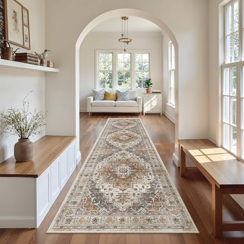 Hallway Runner Rug 2'6''x10' Kitchen Runners Vintage (Turmeric/Grey / 2'6" x 10' (Runner))