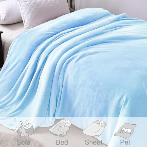 Soft Fleece Blanket Twin Size for Bed (Ice Blue / Twin (60" x 80"))