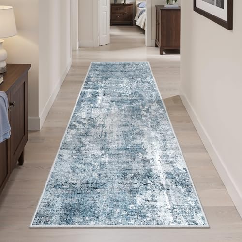 Abstratc Runner Rug 2x5 Washable Kitchen Entry Runners Blue (Blue/Grey / 2' x 5' (Runner))