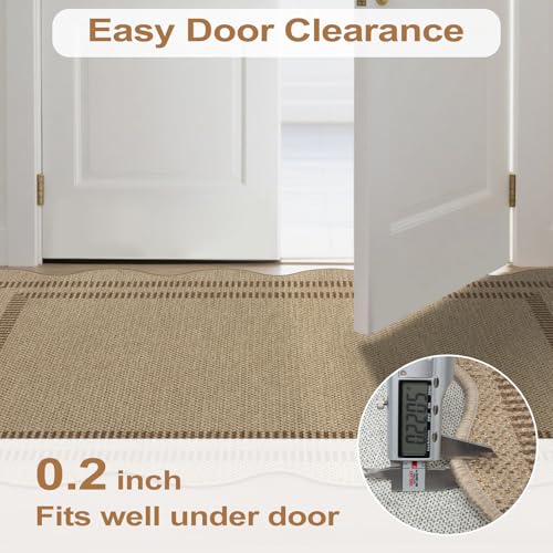 Scalloped Easy Jute 2.6x8 Kitchen Runner Rug (2.6'x8' (Runner) / Brown Geometric-2)