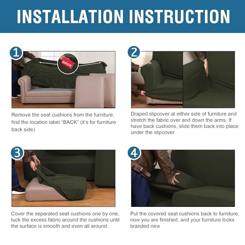 4 Piece Stretch Sofa Covers for 3 Cushion Couch Covers for Living Room Furniture (Large / Olive)