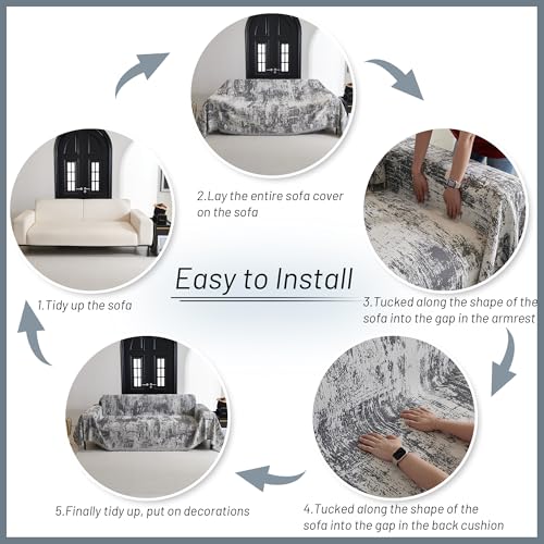 Sectional Couch Cover Deep Grey Abstract Geometric Sofa Covers for Sectional Sofa L Shape Chenille Couch Protector for Dogs Pets Couch Throw Cover Washable Durable for Home Decor (91" x 134" / 1# Deep Grey)