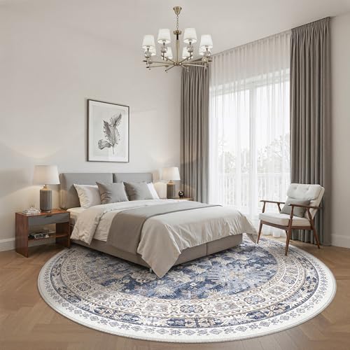 Round Rug 8ft (Blue/Beige / 8' (Round))