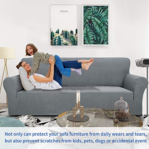 1 Piece Jacquard Chair Slipcovers for Living Room High Stretch Chair Covers with Arms Anti Slip Pets Friendly Couch Sofa Armchair Cover Furniture Protector (Small (31"-46") / Light Grey)