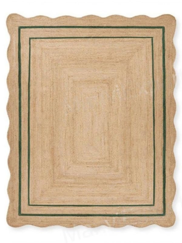 Chouhan Natural Jute Scalloped Bohemian Decor Handwoven Custom Decorative Rug (Green / 2' x 12' (Rectangular))