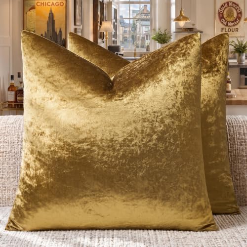 Gold Velvet Pillow Covers 18x18 Decorative Pillows Pack of 2 (Gold / 18" x 18" (Pack of 2))