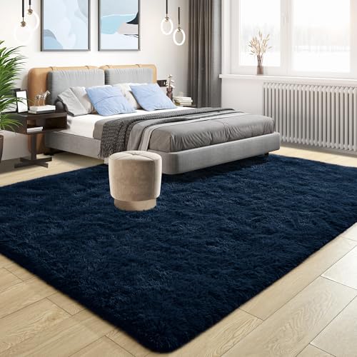 5x8 Soft Fluffy Navy Blue Area Rugs for Living Room Bedroom (Navy Blue / 5' X 8' (Rectangular))