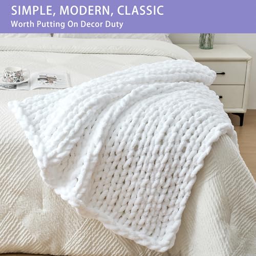 Chunky Knit Throw Blanket for Couch (White / 40"x40" (Small Size Throw）)